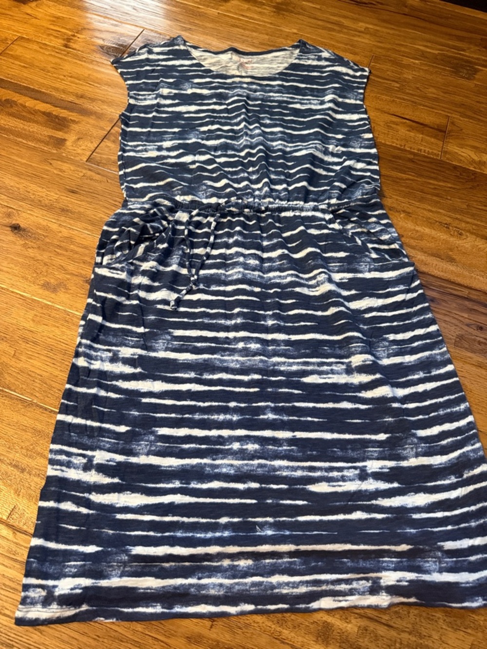 Sonoma Navy and White Striped Casual Tee Dress with Pockets.